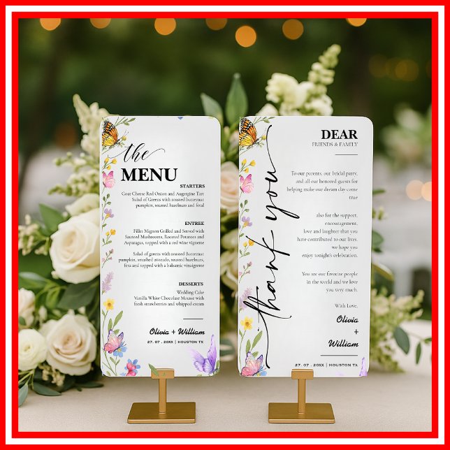 Floral Boho Wildflower Wedding Menu Thank you Card (Creator Uploaded)