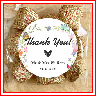 Floral Boho Wildflower Wedding Thank You Classic Round Sticker