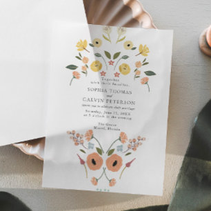 Floral Boho Wildflower Wedding Vellum Invitations