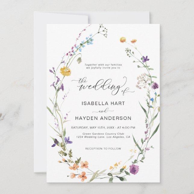 Floral Boho Wildflower Wreath Botanical Wedding  I Invitation (Front)
