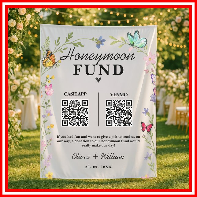 Floral Boho Wildflowers Honeymoon Fund QR Wedding Tapestry (Creator Uploaded)