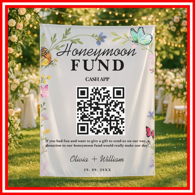 Floral Boho Wildflowers Honeymoon Fund QR Wedding Tapestry (Creator Uploaded)