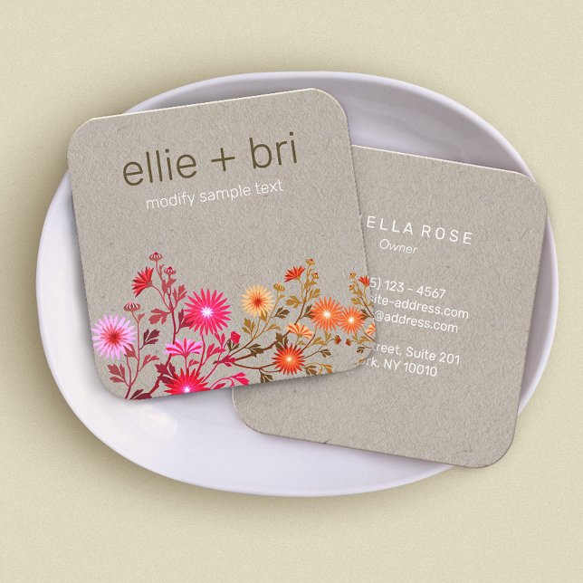 Floral Boho Wildflowers  Kraft Business Card (Creator Uploaded)