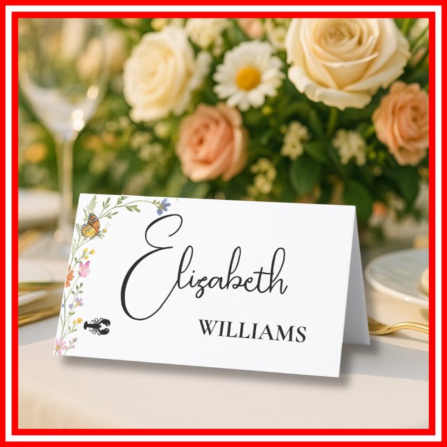 Floral Boho Wildflowers Lobster Menu Name Card (Creator Uploaded)