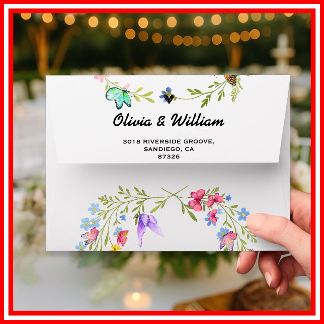 Floral Boho Wildflowers Return Address Wedding Envelope (Creator Uploaded)