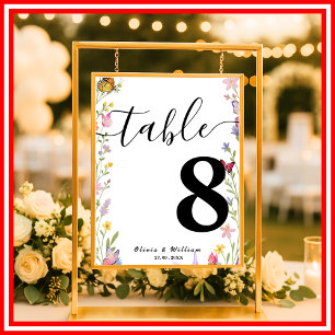 Floral Boho Wildflowers Wedding Table Number Poster