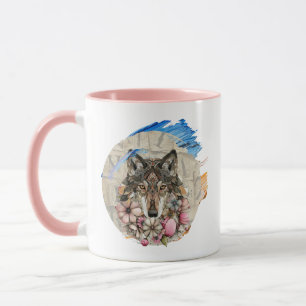 Floral Boho Wolf with Paint Accents 📄 Descriptio Mug