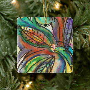 Floral-Bold Abstract Watercolor Art Ceramic Ornament