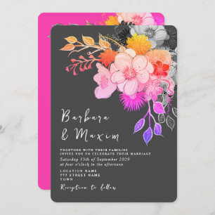 Floral Bold Pink and Black Wedding Invitation
