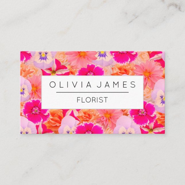 Floral bold pink flower collage feminine  business card (Front)