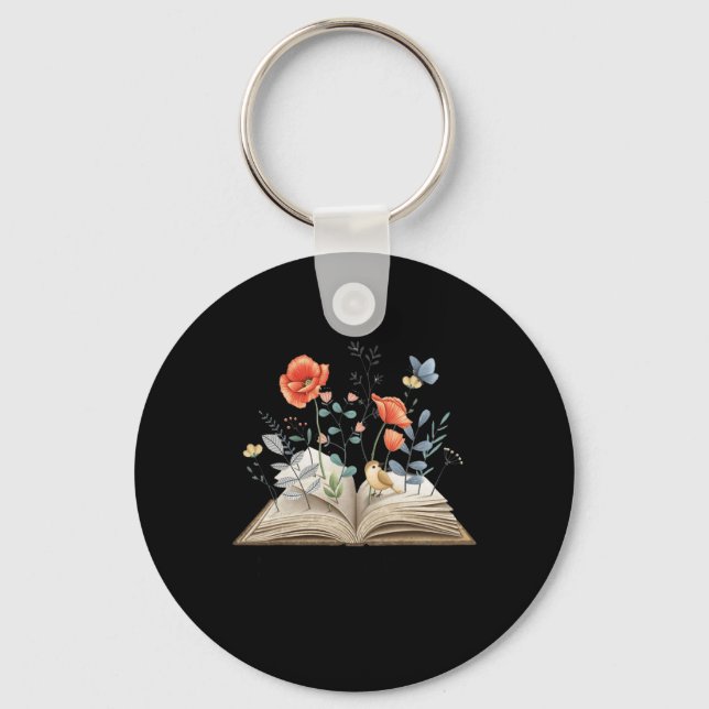 Floral Book A New Chapter Begins Retired Teacher R Key Ring (Front)