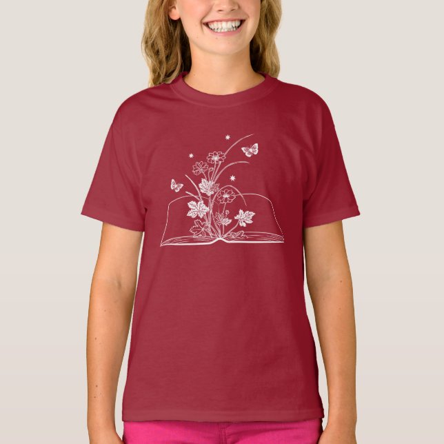 Floral Book Aesthetic Flower T-Shirt (Front)
