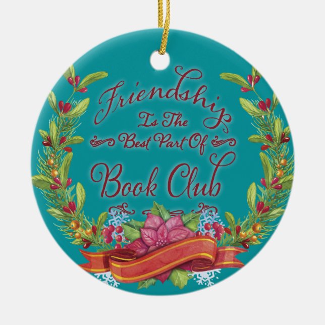 Floral Book Club Friendship Christmas Holiday Ceramic Tree Decoration (Front)
