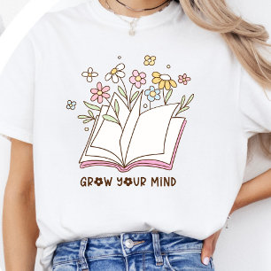 Floral Book Lover “Grow Your Mind” Inspirational T-Shirt