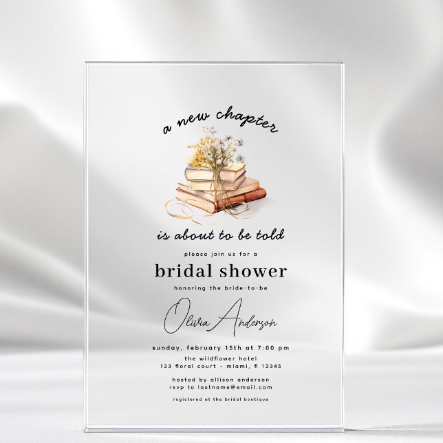 Floral Book New Chapter Begins Bridal Shower Acrylic Invitations (Creator Uploaded)