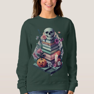Floral Book Skull Pumpkin Candle  Sweatshirt