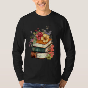 Floral Book Stack Reading Book  Old Books Flowers T-Shirt