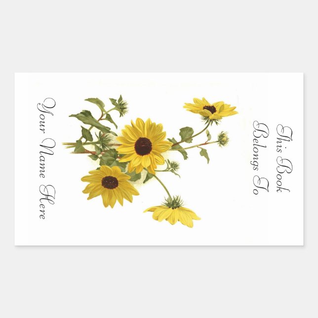 Floral Bookplate Rectangular Sticker (Front)
