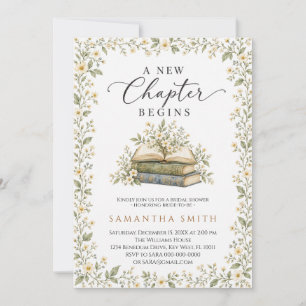 Floral Books A New Chapter Bridal Shower Invitation