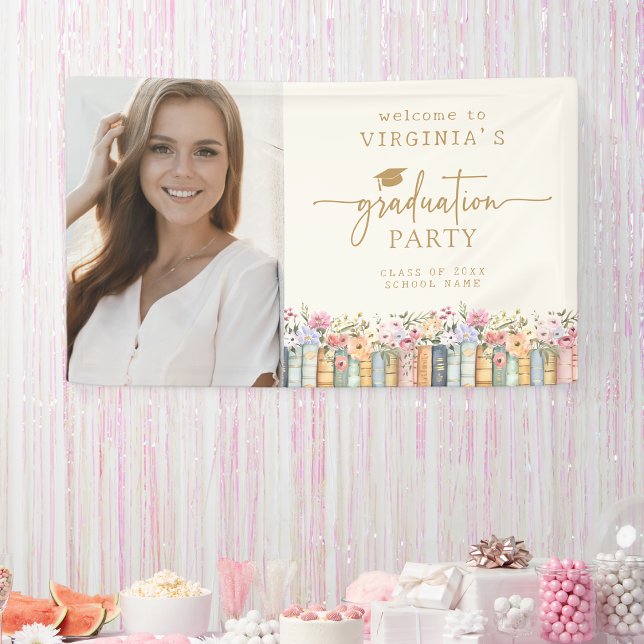 Floral Books Graduation Banner (Floral Books Graduation Party Banner by Painted Paperie
)