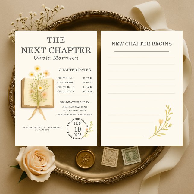 Floral Books Next Chapter Begins Graduation Party Invitation (Creator Uploaded)