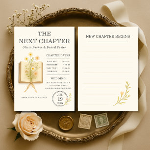 Floral Books Next Chapter Begins Wedding Invitation