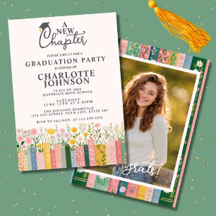 Floral Books Photo A New Chapter Graduation Party Invitation