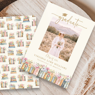 Floral Books Photo Graduation Announcement