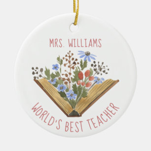 Floral Books World's Best Teacher Ceramic Tree Decoration