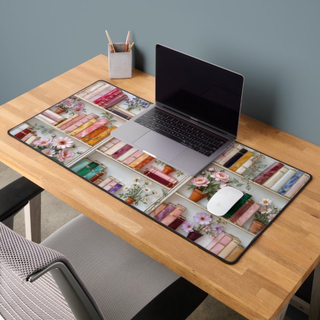 Floral Bookshelf Desk Mat | Book Lover Mouse Pad (Office 2)