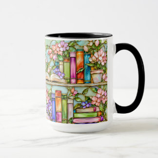 Floral Bookshelf Stained Glass Style Mug