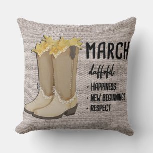 Floral Boots Birth Month Flower/ March Daffodil Cushion