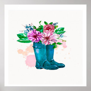 Floral Boots Watercolor – Spring Art Print