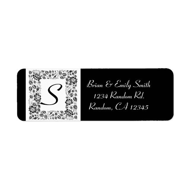 Floral border black white monogram labels (Front)