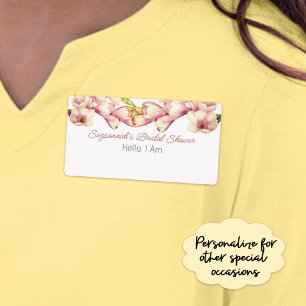 Floral Border Bridal Shower Paper Label Name Tag