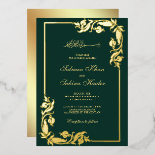 Floral Border Emerald Green Islamic Wedding Gold