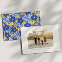 Floral Border Family Photo Blue Yellow Custom