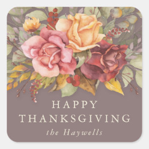 Floral Border Happy Thanksgiving Square Sticker