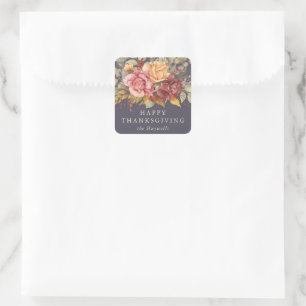 Floral Border Happy Thanksgiving Square Sticker