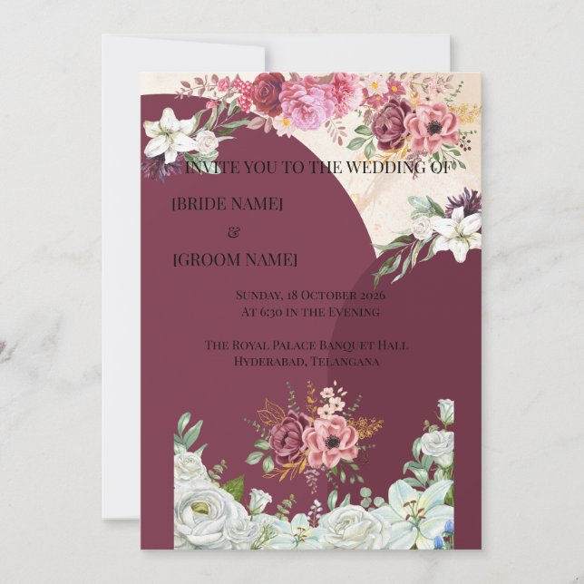 FLORAL Border Indian Wedding Card (Front)