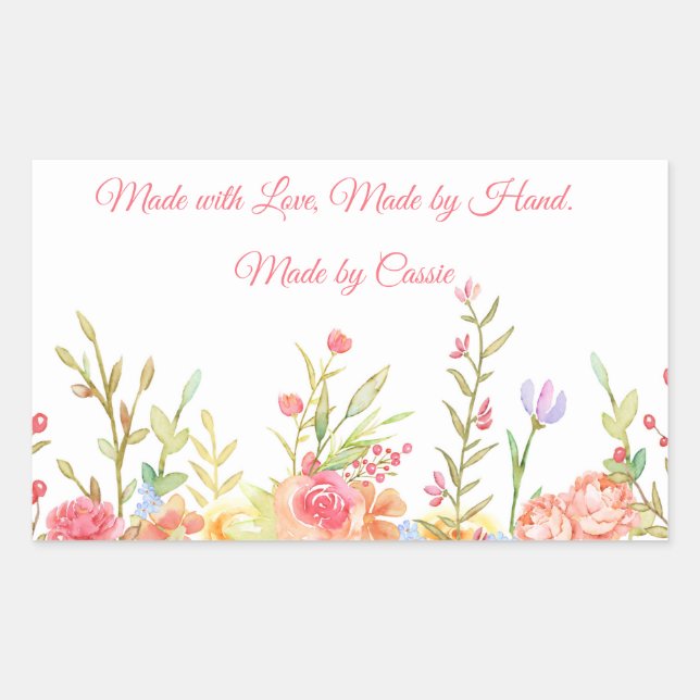 Floral Border Made by Hand Rectangular Sticker (Front)