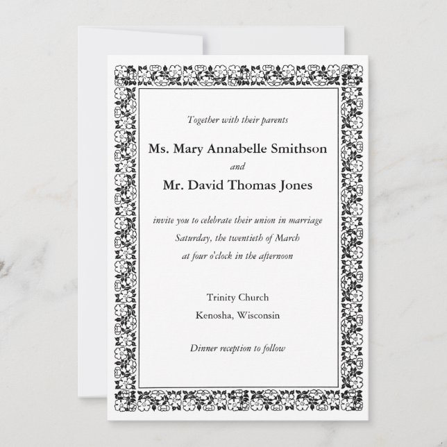 Floral border "Together with" wedding invitation (Front)