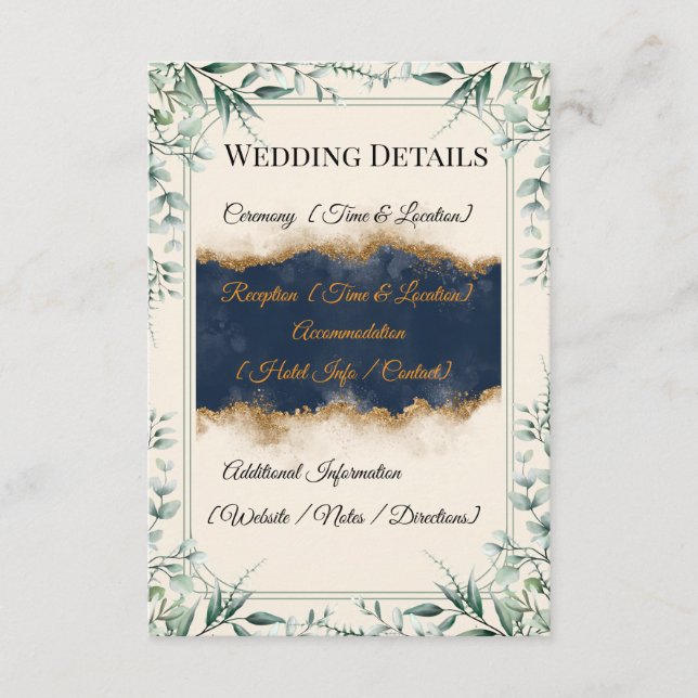 Floral Border Wedding Details Card | Elegant White (Front)