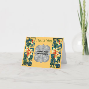 Floral Border Wedding Photo  Thank You Card