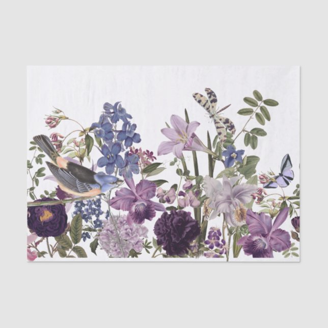  Floral Border with bird, butterflies decoupage Tissue Paper (Front)