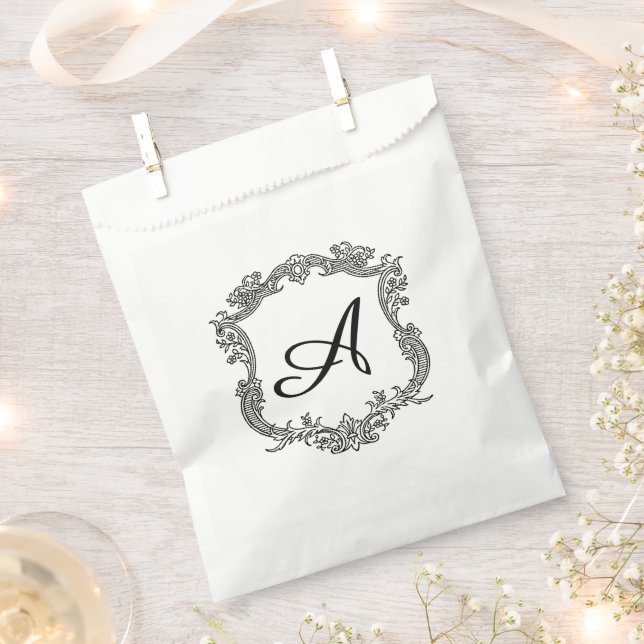 Floral Border with Monogram Favour Bags (Clipped)
