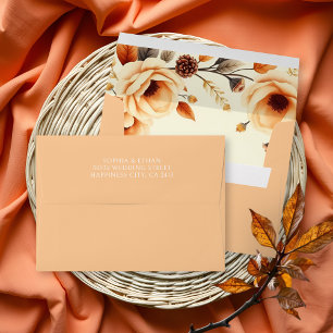 Floral border with peach flowers fall wedding      envelope
