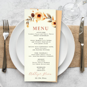 Floral border with peach flowers wedding menu card