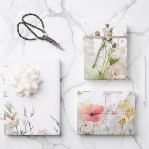 Floral Borders Wildflowers Wrapping Paper Sheet