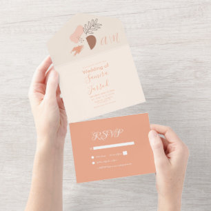 Floral Botanical Abstract Shapes Wedding  All In One Invitation